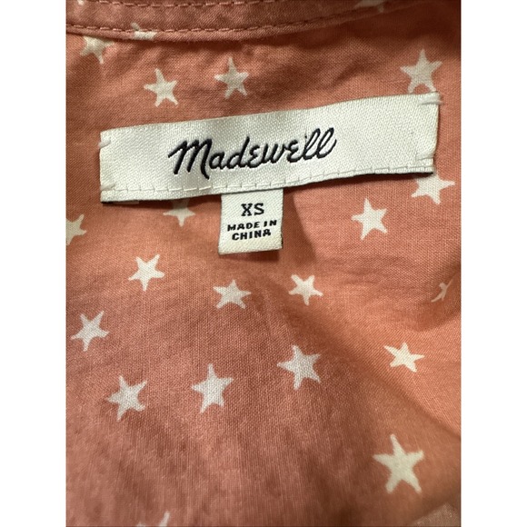 Madewell Women's XS Star Print Peach/ Pink 3/4 Sleeve‎ Tie Waist Wrap Top Preown - Picture 6 of 7